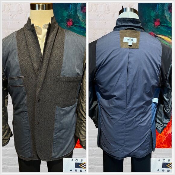 Joseph Abboud XL 44R Blue Tweed Plaid Blazer Sport Coat Jacket Elbow Patch - Picture 8 of 15
